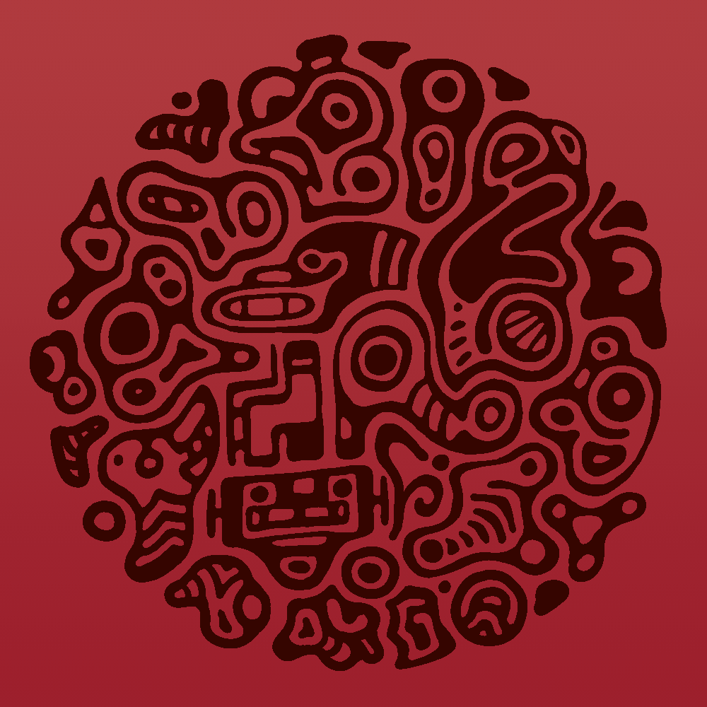 abscract doodle in red and black filling a cirular shape
