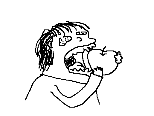 mspaint drawing of a person earing an apple with their mouth agape