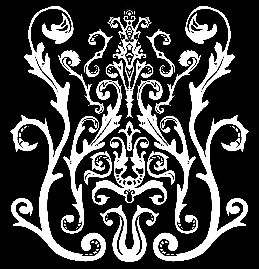 black and white drawing of an ornate floral pattern
